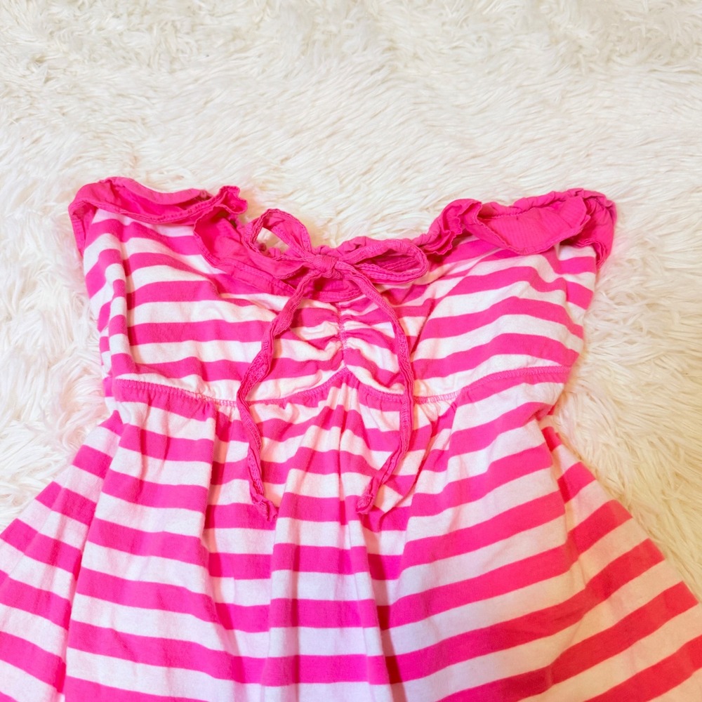 Hollister Pink White Striped Strapless Tube Top Smocked Ruffle Y2K Medium - Picture 3 of 7